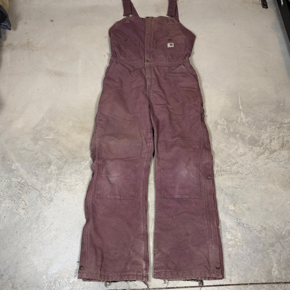 Carhartt Rare Womens Plum Quilted Lined Duck Bib Overalls WR027 DPM 14x30